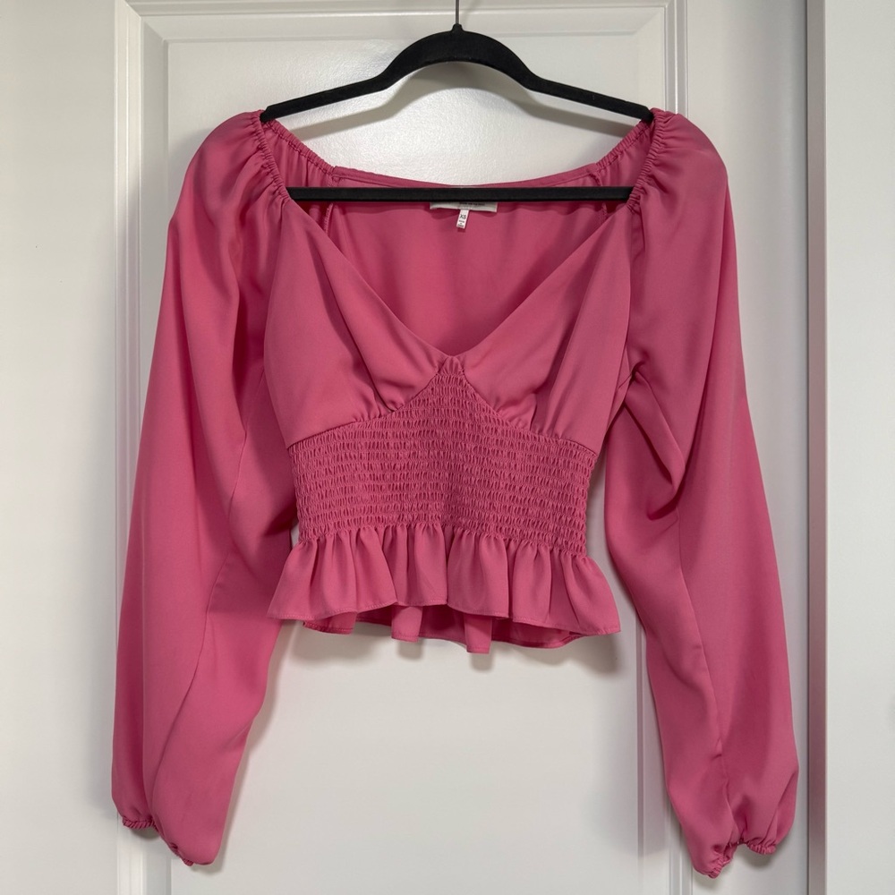 Wayf Fuchsia Smocked Blouse